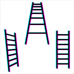 Ladder Glitch Icon, Vertical, Inclined Self Supporting Steps