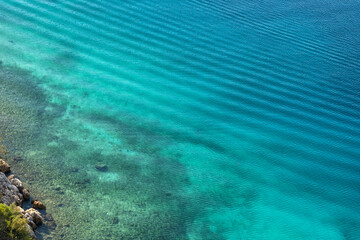 Turquoise aquamarine colour of the Mediterranean sea water in Turkey