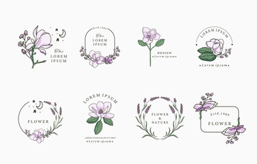 Beauty lavender,magnolia collection.Vector illustration for icon,sticker,printable and tattoo - obrazy, fototapety, plakaty