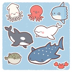 海の生き物セット背景付き