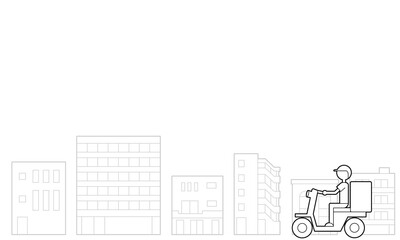 Illustration of food delivery bike and cityscape background (white background, vector, cut out)	