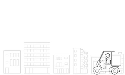 Illustration of food delivery bike and cityscape background (white background, vector, cut out)	