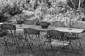 table and chairs in the garden
