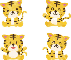 かわいいトラのイラストセット（4頭）