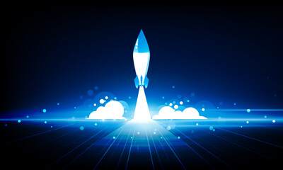 Abstract Business Start up launching product with rocket concept. Light out technology background Hitech communication concept innovation background,  vector design