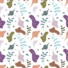 Abstract cute leaves and branches seamless pattern. Vector cartoon endless texture for design t shirts, cards, wallpaper, wrapping paper etc