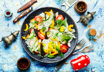 Vegetarian spring salad with fresh vegetables