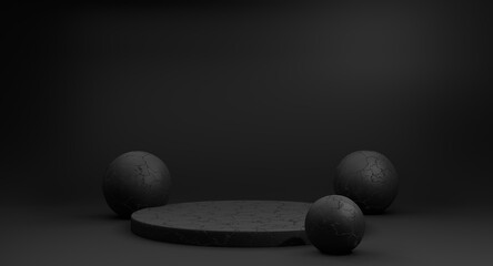 Empty black podium for display product. 3D rendering.