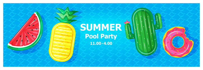 illustration vector flat cute cartoon of inflatable or float on invitation card summer pool party concept