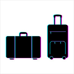 Suitcase Glitch Icon, Luggage Icon, Rectangular Shape Bag