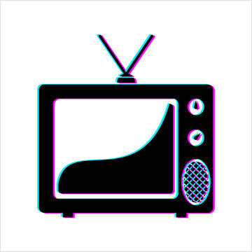 Tv Glitch Icon, Television Icon, Telecommunication Medium Used For Transmitting Moving Images