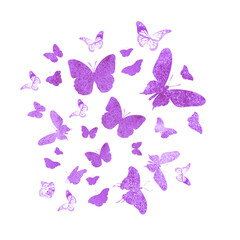 Obraz na płótnie Canvas Flock of silhouette butterflies on white