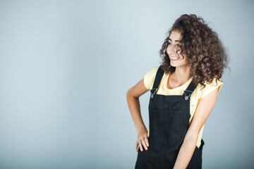 happy girl with curly hair