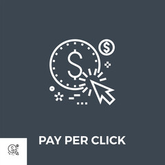 Pay Per Click Related Vector Thin Line Icon. Isolated on Black Background. Editable Stroke. Vector Illustration.