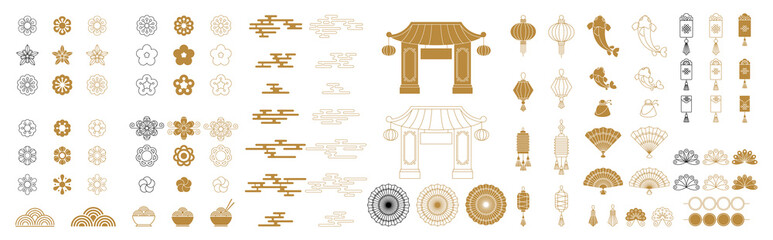 Set of Chinese, Japanese and Asian traditional decoration