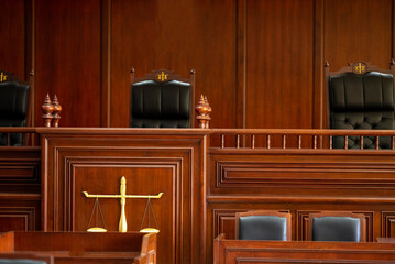 Table and chair in the courtroom of the judiciary..