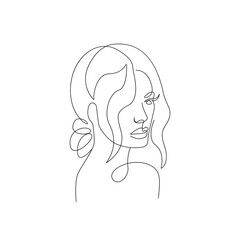 Woman Head Continuous One Line Vector Drawing. Style Template with Abstract Female Face. Modern Minimalist Simple Linear Style. Beauty Fashion Design