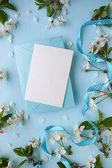 postcard mockup. frame of spring flowers and blank for text 
