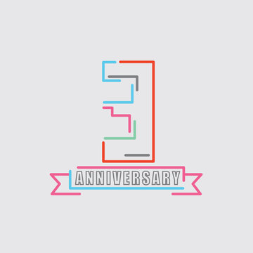 3th Years Anniversary Logo Birthday Celebration Abstract Design Vector Illustration.