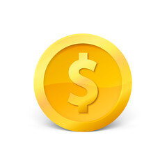 3d realistic gold coin icon isolated on white background. Vector illustration.