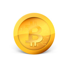 Golden crypto currency bitcoin. Physical bit coin. Vector illustration.