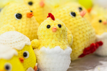Knitted toys. Crocheted Easter yellow chickens. Handmade Easter Toy, Plush Stuffed Toys,