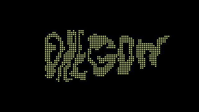 Oregon. Animated appearance of the inscription. Isolated Letters from pixels. Yellow color. Transparent Alpha channel. American state Oregon for title, social media, bloggers, advertising. 4K video.