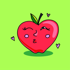playful red apple air kiss green background drawing vector