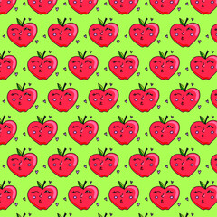 apple pattern on green background pattern vector hand drawing cute funny red apple texture