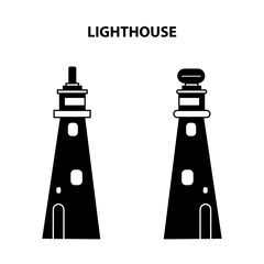 Lighthouse icon design. Vector illustration of a black and white lighthouse building. For the design of souvenir products, postcards, posters and application on T-shirts