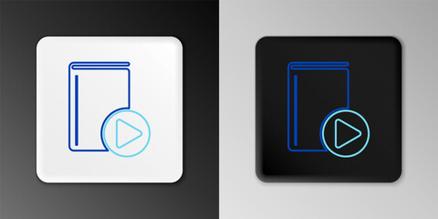 Line Audio book icon isolated on grey background. Play button and book. Audio guide sign. Online learning concept. Colorful outline concept. Vector