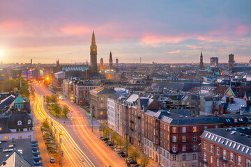 Cityscape of downtown Copenhagen city skyline in Denmark