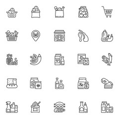 Fototapeta premium Grocery store departments line icons set