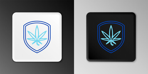 Line Shield and marijuana or cannabis leaf icon isolated on grey background. Marijuana legalization. Hemp symbol. Colorful outline concept. Vector