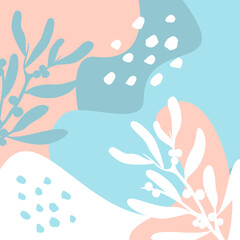 abstract artistic winter christmas cold  season background with wavy fluid shapes foliage snow, trendy modern art textures in shades of blue, vector illustration graphic