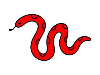 Snake. Chinese horoscope 2025 year. Animal symbol vector illustration. Red doodle sketch. Editable path