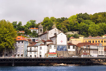 Fototapeta premium Houses and cathedral in old part of Ribeira, Douro river, Porto, Portugal