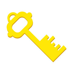 Flat key icon. Vector illustration. Creative pictogram. Yellow color drawing