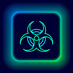 Glowing neon line Biohazard symbol icon isolated on black background. Colorful outline concept. Vector