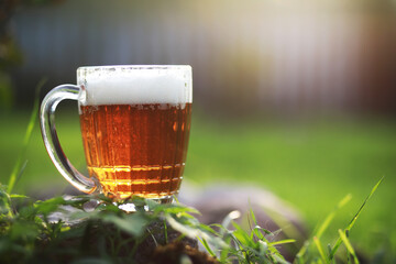 mug of beer on the grass
