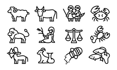 Zodiac Signs Vector Illustration Set (Bold outline version)