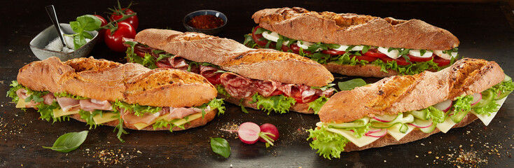 Collection of delicious sub sandwiches