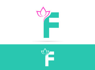 Letter F lotus logo design. Vector combination of flower and letter