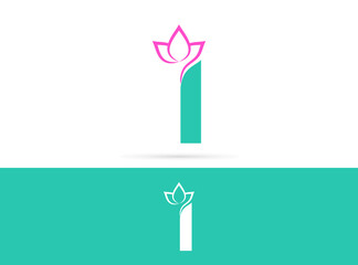 Letter I lotus logo design. Vector combination of flower and letter
