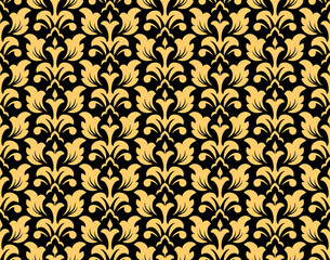Flower geometric pattern. Seamless vector background. Gold and black ornament. Ornament for fabric, wallpaper, packaging. Decorative print