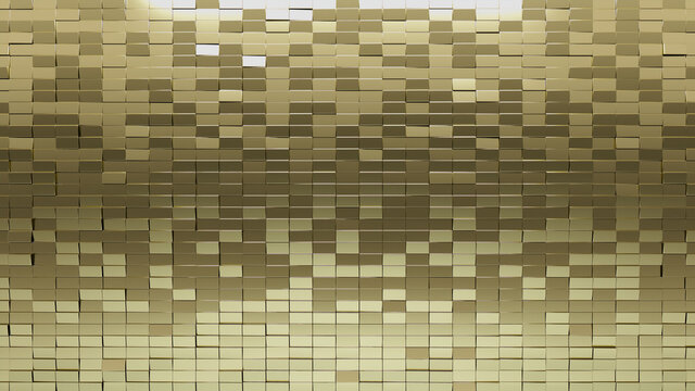 Polished, 3D Wall background with tiles. Rectangle, tile Wallpaper with Gold, Luxurious blocks. 3D Render