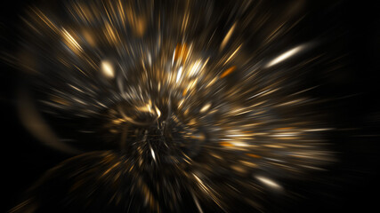 Abstract golden fireworks. Holiday background with fantastic light effect. Digital fractal art. 3d rendering.