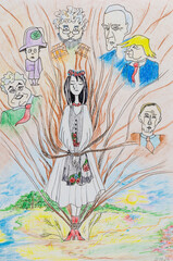 Obraz na płótnie Canvas Pencil drawing girl representing Ukraine.