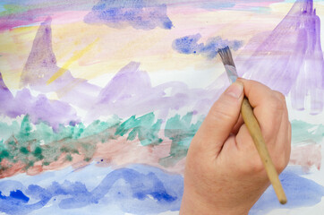 DIY, learning to draw, hobbies. Paint a picture on paper. Step 8: Draw the clouds.