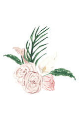 Tropical dried leaves clipart, beach wedding bouquet png, boho wedding invitation, wedding watercolor floral frame, bohemian